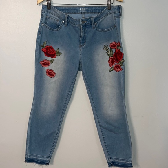 a.n.a Denim - Floral Embroidered Ankle Jeans Size 10